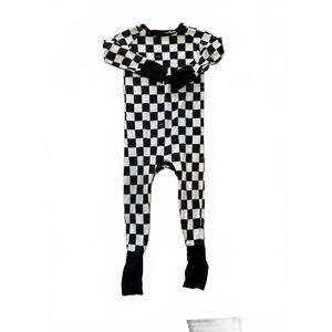 Little Sleepies Bamboo Crescent Zippie Checkerboard Patterned Footed Pajamas